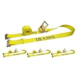 Mega Cargo Control Heavy Duty E Track Ratchet Straps - 4,400 Lbs Break Strength, Yellow 2' x 12' Logistic Tie Downs for Enclosed Trailers, ATV, Car Hauling, Organizing (4 Pack)