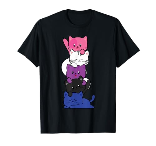 Genderfluid Kawaii Cat LGBTQ Gender Fluid Pride Flag Kittens T-Shirt