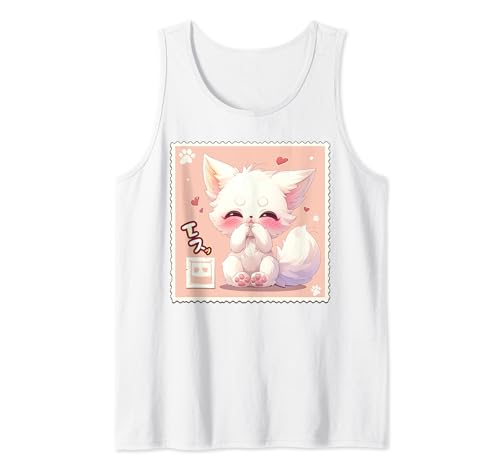 Kawaii Anime Fox Cute Kitsune - Sello de letra postal Camiseta sin Mangas