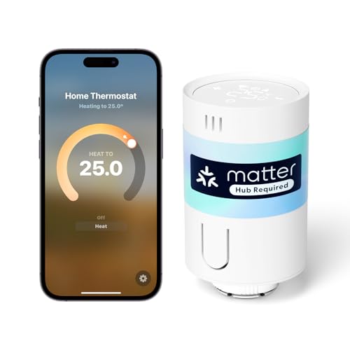 Meross Matter Heizkörperthermostat WLAN Heizungsthermostat benötigt extra Hub Smart Thermostat WLAN Funk Thermostat Kompatibel mit HomeKit, Alexa und Google Assistant