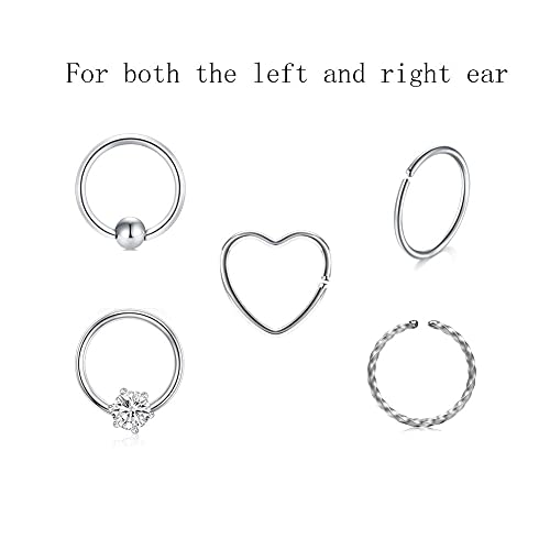 Qwalit 16G Daith Earrings Surgical Steel Tragus Helix Cartilage Piercing Jewelry Heart Cz Small Hoop Earring Silver #TOP5