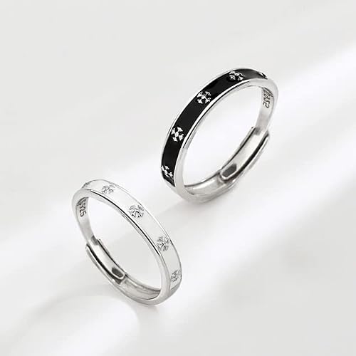 [New] Cathay Select Sterling Silver Couple Rings Set, Adjustable, For Him And Her Wedding Promise Love Rings, Black And White #TOP5