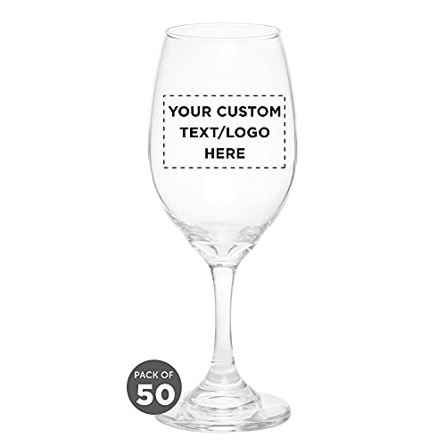 DISCOUNT PROMOS 50 Water and Wine Goblet Glasses Set, 12.75 oz. - Customizable Text, Logo - Colombia made - Clear