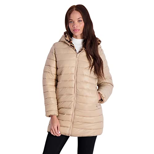 Jessica Simpson Womens Reversible Cold Weather Puffer Jacket Tan L #TOP3