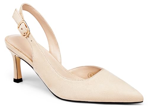 Image of Womens Slingback Heels Low Kitten Pumps Pointed Toe Stiletto Elegant Office Dress Shoes