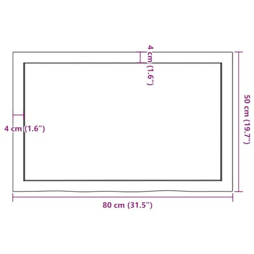 Encimera de roble macizo marrón oscuro 80x50x2 cm duradera y lista para instalar 3