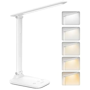 BICKON Lampe de Bureau LED avec Minuterie & Mémoire,5 Modes d’éclairage & Luminosité Réglable 15 à 100%, Doux pour Yeux,Flexible Lampe Tactile, Longue Durée pour Enfants, Travail de Bureau étude