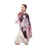Pashmina Shawl for Women - Cat Printed Cashmere Wrap With Long Tassel - Oversize Blanket Scarf Warm for Fall Winter