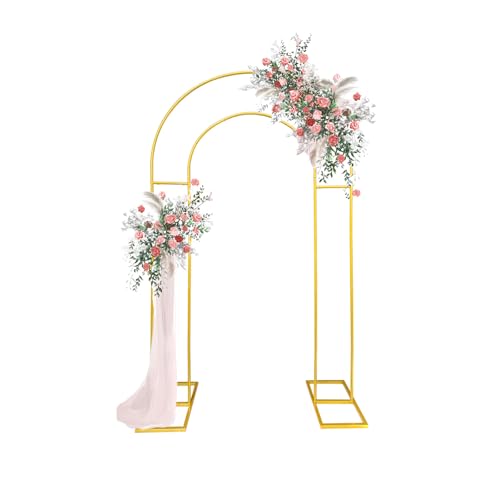 7.2FT Gold Double Arch Backdrop Stand U-Shaped Metal Wedding Arch Frame with Open Back Design for Ceremony Baby Shower Birthday Party Garden Photo Backdrops Decorations
