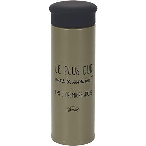 Le Fabuleux Shaman 40-2X-004 Gourde avec infuseur Le plus dur dans la semaine Les 5 premiers jours Kaki et noir Acier inoxydable et plastique H20,3 x 7,1 x 7,6 cm Cover