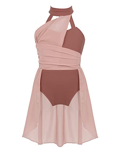 inhzoy Maillot de Ballet con Falda para Niña Vestido de Danza Clásica Gasa Leotardo de Gimnasia Rítmica Patinaje Cuello Halter Disfraz Bailarina Rosa Empolvado 10 Años Cover