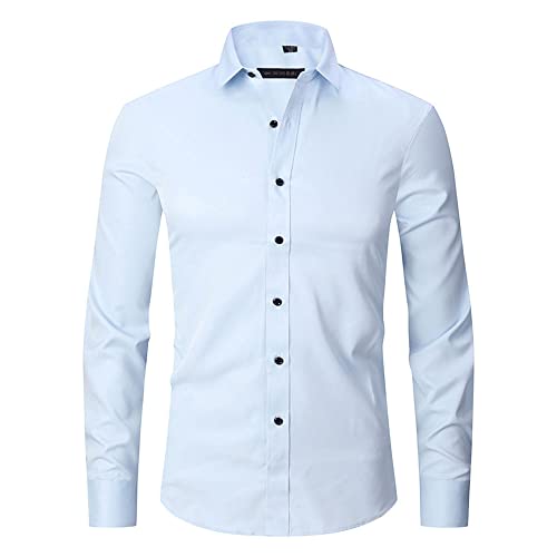 AFRR Camisa elástica que não precisa passar a ferro, camisa social masculina casual de melhor desemp