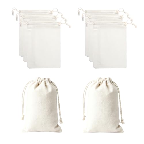 OFFASST 8 Stück 10x15cm Baumwollsäckchen zum Befüllen mit Zugband kleine Stoffbeutel DIY Geschenksäckchen für Hochzeit Kindergeburtstag Adventskaloder