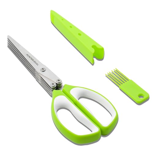 5 Blades Herb Scissors - Professional Kitchen Shears with Safety Cover for Cutting Green Onions, Fresh Herbs, Vegetables & Salad Food Prep, Must-Have Cooking Gadgets, Dishwasher Safe