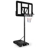 Basketballkorb Outdoor 305 cm, Basketballständer mit 110x75cm Rückwand, 128–305cm höhenverstellbar, für Kinder Jugendliche Erwachsene im Hinterhof/Auffahrt/Innenbereich