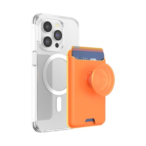 Image of PopSockets Phone Wallet with Expanding Grip and Adapter Ring for MagSafe, Phone Card Holder, Wireless Charging Compatible, Wallet Compatible with MagSafe Vegan Leather - Canteloupe