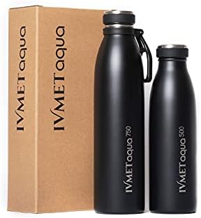 IVMET Aqua Stainless Steel Double Wall Vacuum Insulated Drinking Bottle Flask thermos Hydro Metal reusable Canteen for Sport School Fitness Outdoor (Black Opal, 25.3 Oz/750 ml)
