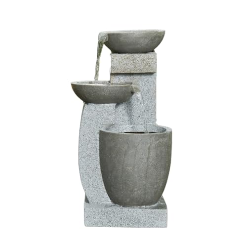 Harmonia Garden Water Fountain Comprising Tiered Cascade Waterfall into Contemporary Bowls