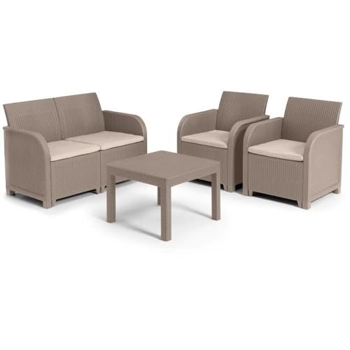 Salon de Jardin en Imitation resine tressee ALLIBERT avec Table Basse - 4 Personnes - Sanremo - Beige