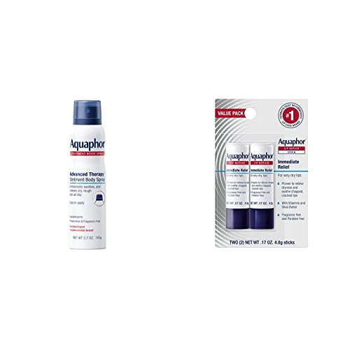 Aquaphor Ointment Body Spray - Moisturizes And Heals Dry, Rough Skin - 3.7 Oz. Spray Can & Lip Repair Stick, Lip Protectant, Moisturizing Lip Balm Multipack, 2 Count (Pack Of 1) #TOP21