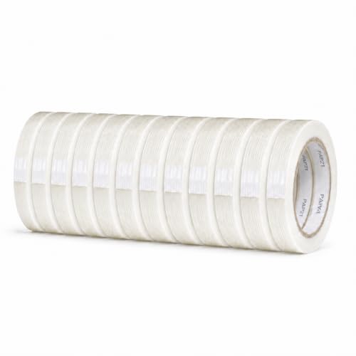 Image of GGR Supplies FIL-795 Fiberglass Reinforced Filament Strapping Tape - Heavy Duty Packing & Shipping Tape, Mono Directional, 3 /4 in x 60 yds. Pack of 12 (5.5 Mil)