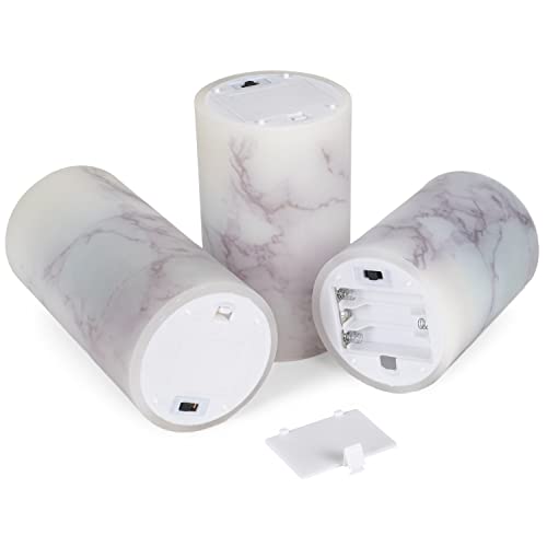 Image of Elanze Designs Marbled White and Grey 6 inch Wax LED Flameless Pillar Candles Set of 3