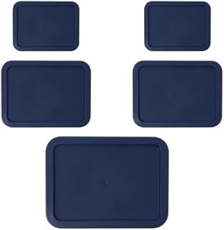 Replacement Rectangular Lids for Pyrex Glass Food Storage Containers (2) 3-Cup (2) 6-Cup (1) 11-Cup (Navy)