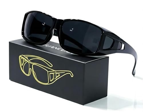 YUANLUIGV Fit over Sunglasses Wrap Around Sunglass with Side Shields Anti Glare Sunglasses Polarized Sunglass for Men Women (Black)