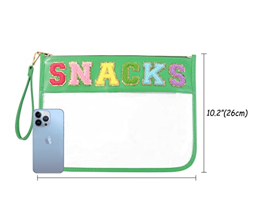 Image of HAIBOLAN Monogram Clear Stadium Purse Bag Chenille Letter Travel Patch Pouch Snack Makeup Wristlet