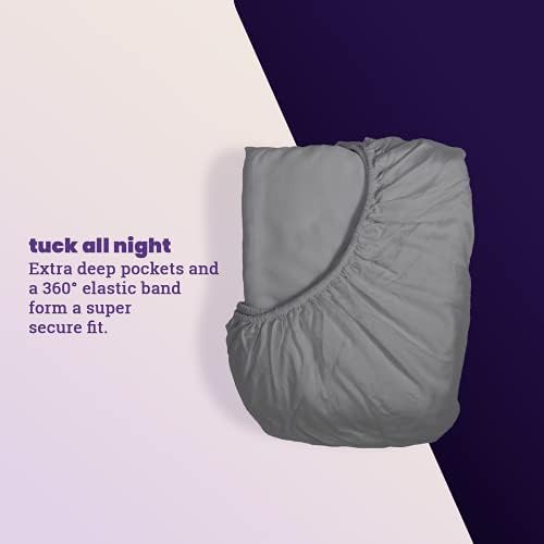 Sheets & Giggles 100% Eucalyptus Lyocell Sheet Set - All-Season, Responsibly Made, Naturally Cooling, Super Soft, Moisture-Wicking, Temperature Balancing, Vegan – Full, Grey - Thumbnail 2