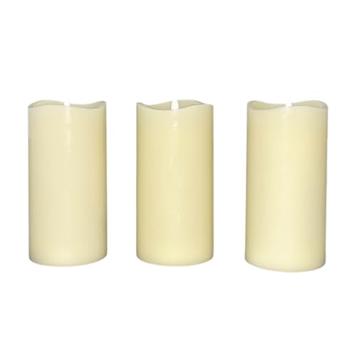 Image of Stonebriar LED Pillar Candles - Remote & Timer, Real Wax Flameless Candles for Home Decor, Weddings & Events, Pack of 3, Ivory, 3 inch x 6 inch