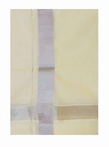 Image of Mens Cream 100% Cotton Dhoti 4.00 Mtrs with Rich Jari Border Dhothi /Vesti /Mundu