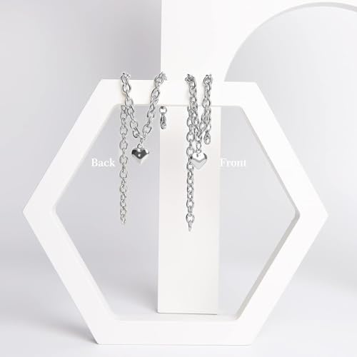 Image of HOWWFALY Dog Collar and Cat Chain Necklace Stainless Steel Adjustable 18K Sliver Heart-Shaped Necklace for Small Pets Cats Kitten Puppy (Sliver, 10 inch)