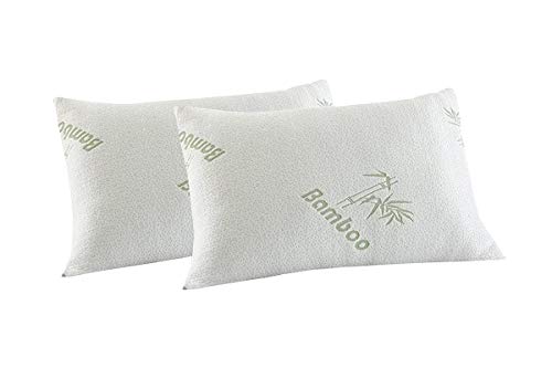 Royal Comfort Pillow Memory Foam Bamboo Covered Moisture Wicking Breathable Comfortable 56 x 36cm (White and Green, Set of 2)