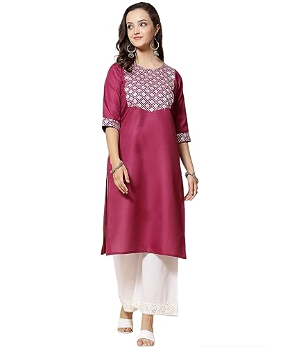 Image of Women's A-Line Cotton Embroidery Red Kurti |Red