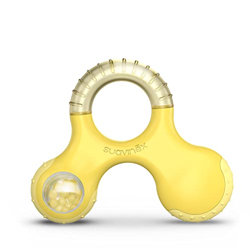 SUAVINEX Mordedor Didáctico y Sonajero, a partir de 6 Meses. Mordedor Refrigerante, con Relieves y Sonido, Amarillo