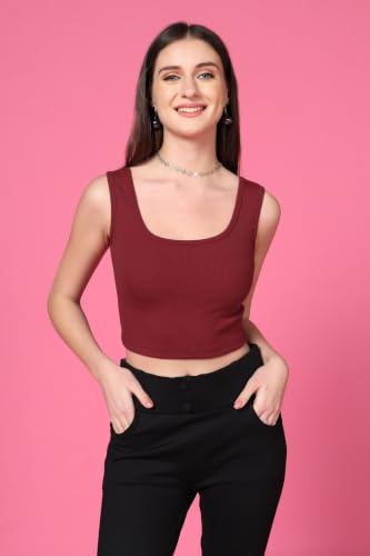 Image of TOPLOT Women's Solid Ribbed Round Neck Sleeveless Slim Fit Tank Top (5069)