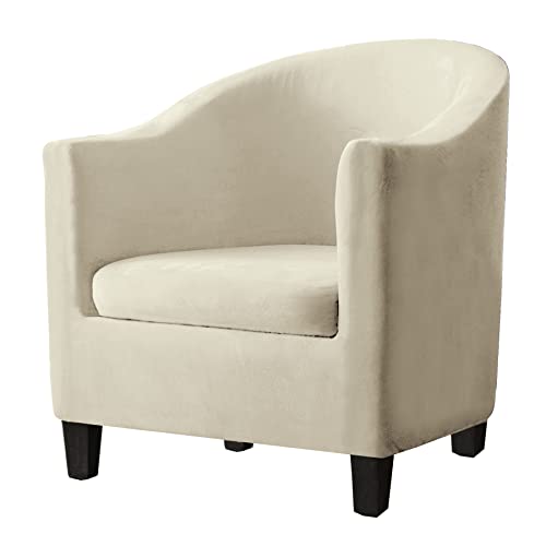 SHENGYIJING 2 Piece Velvet Tub Chair Covers for Armchairs,Spandex Tub Chair Slipcovers,Stretch Tub Chair Slipcover Furniture Protector Cover Sofa Slipcover for Tub Chair (Beige, 1)