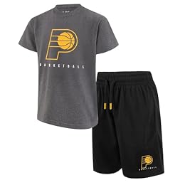 Ultra Game Boys NBA Official Super Soft Game Time T-Shirt & Shorts Set, Indiana Pacers, Heather Charcoal, 18-20