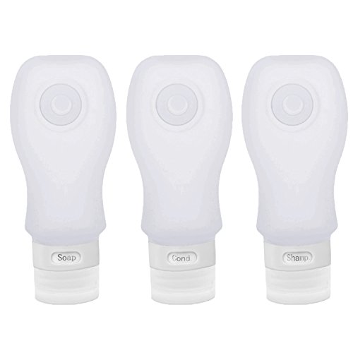3 Fl Oz/89 ml Silicone Travel Bottles Container Set BPA Free TSA Airline Approved Carry on Luggage Leak Proof Bottle Pack with Suction Cup (3OZ, clear)