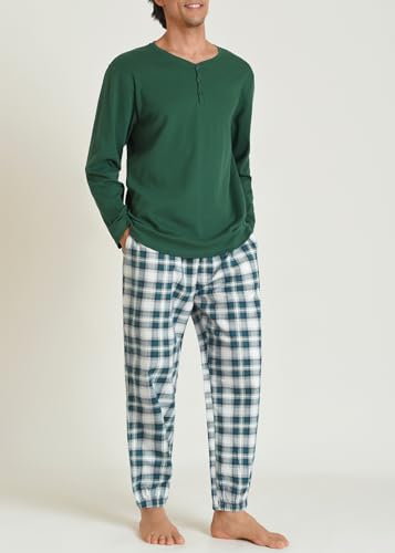 Latuza Men's Cotton Pajama Set Long Sleeve Henley Top Flannel Pants with Pockets2