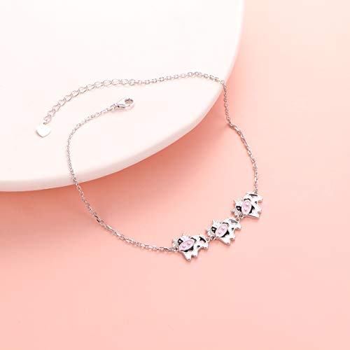 S925 Sterling Silver Cute Animals Cow Foot Charm Boho Beach Anklets Bracelet For Women Teenager Girls Adjustable 9 To 10.5 Inches #TOP3