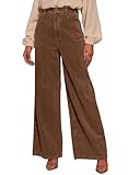 Sidefeel Women's Corduroy Pants Casual High Waisted Wide Leg Elastic Waist Loose Trousers with Pockets Coffee Large