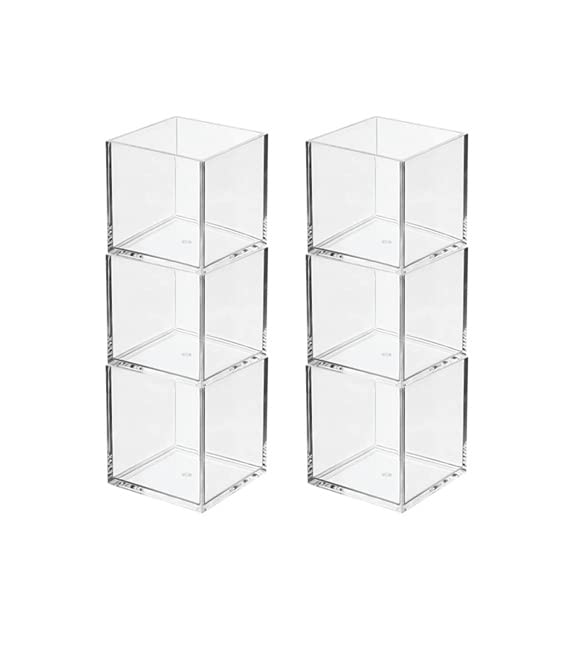 MONSSIVE Square Cosmetic Organizer for Bathroom, Bedroom, or Vanity Countertop and Drawers - Storage Bin for Makeup, Brushes, Palettes, Lipstick, Blush - Prism Collection – 2 Pack - Clear