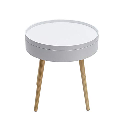 Küchentische Runder Aufbewahrungs-Beistelltisch for Windows, Sofa-Couchtisch, Nachttisch, Farbe: Weiß, Grau (49,5 x 51,5 cm) Tablet-Halter