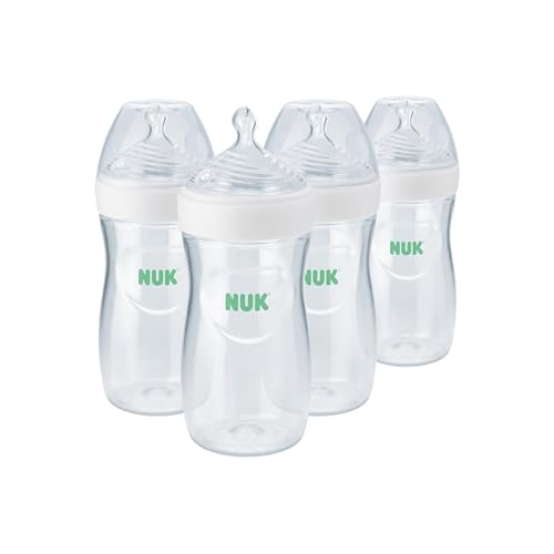 Image of NUK Simply Natural Baby Bottle with SafeTemp, Anti-Colic Vent, and Slow Flow Nipple for Natural Feeding, 9 oz., 4-Pack