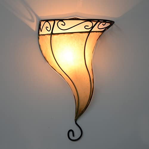 260269 Applique murale orientale pour l'intérieur Blanc 35 cm Lampe en cuir Lampe au henné Maroc Maroc Henné Lampes vintage Armature en fer Abat-jour en cuir Orient Lampe en cuir Fait main