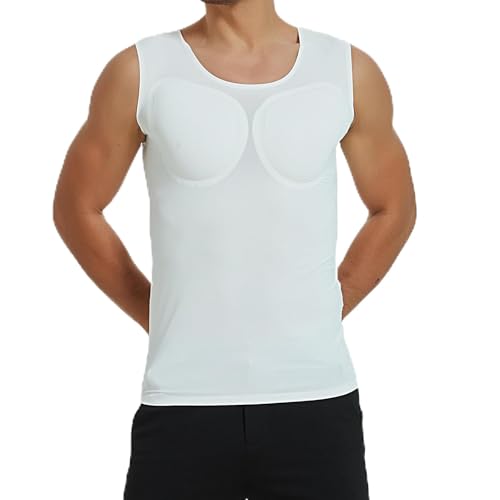 Aekpqr Men Vests,Fake Muscle Shirts Ice Silk Low Collar Chest Pads Underwear for Weddings,White,M