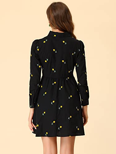 Image of Allegra K Women's Shirt Dress Long Sleeve Collared Floral Embroidered Casual Mini Dresses