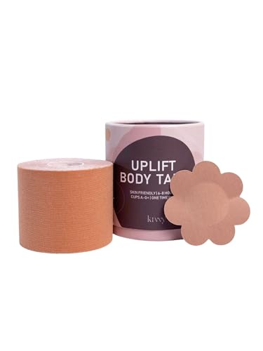 Image of Krvvy Uplift Body Tape Kit | Instant Lift & Shape Boob Tape | 5 Pairs of Disposable Nipple Pasties | Sweatproof | Strong Adhesive | All Bust Sizes | for Deep Necklines & Backless Outfits